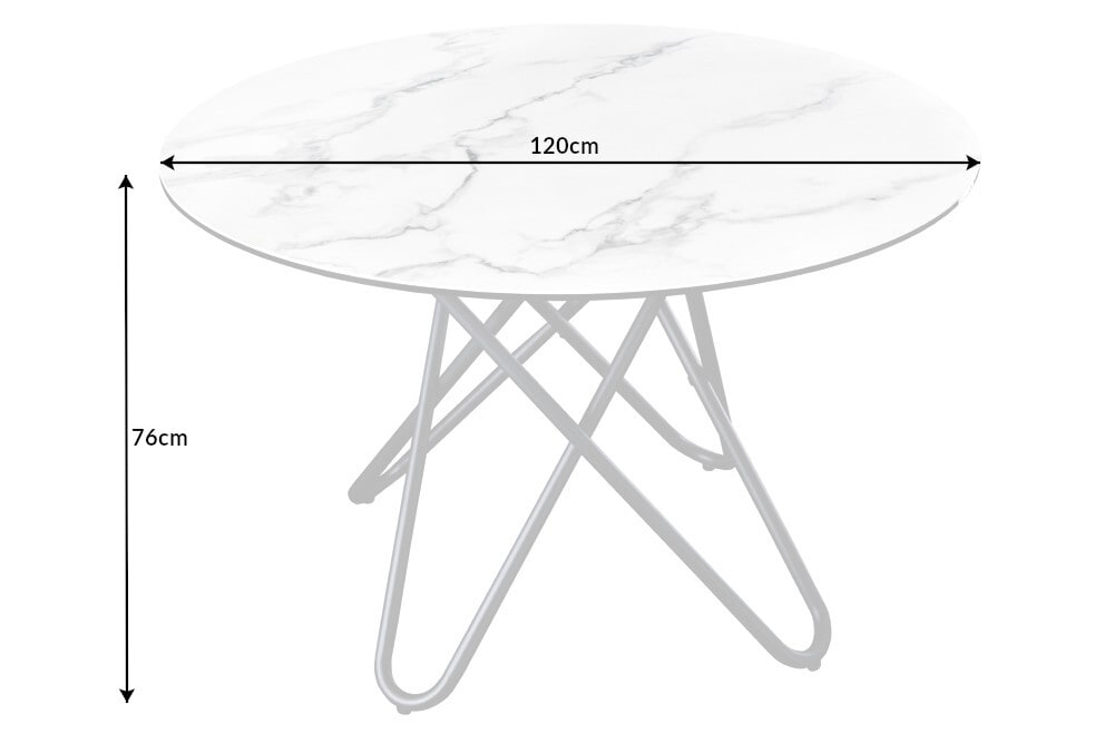 Runder Esstisch ELLIPSE 120cm Marmor weiß Keramik made in Italy Hairpin Legs