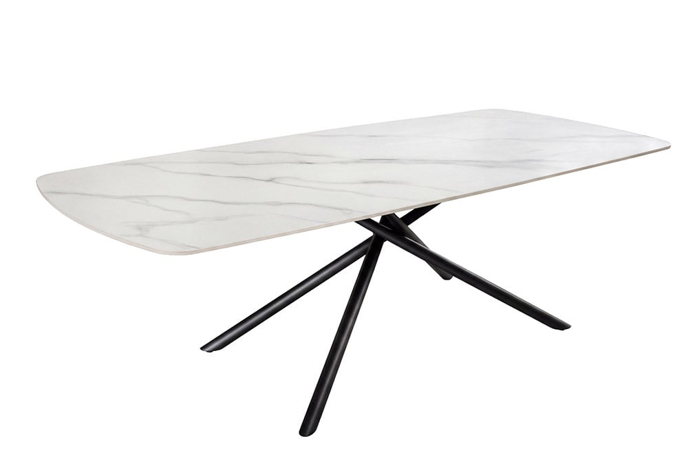 Design Esstisch OSAKA 160cm weiß Keramik schwarz Sterngestell Metall
