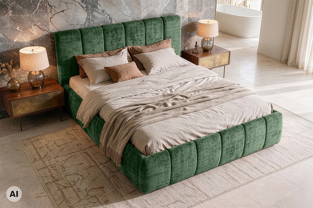 Design Boxbett ADLON 180x200cm petrol grün Chenille Cremona mit Stauraum und Lattenrost