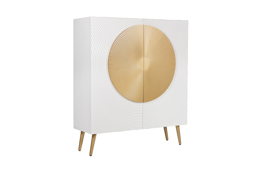 Massives Highboard AURUM 120cm weiß mit ikonischem Gold-Element