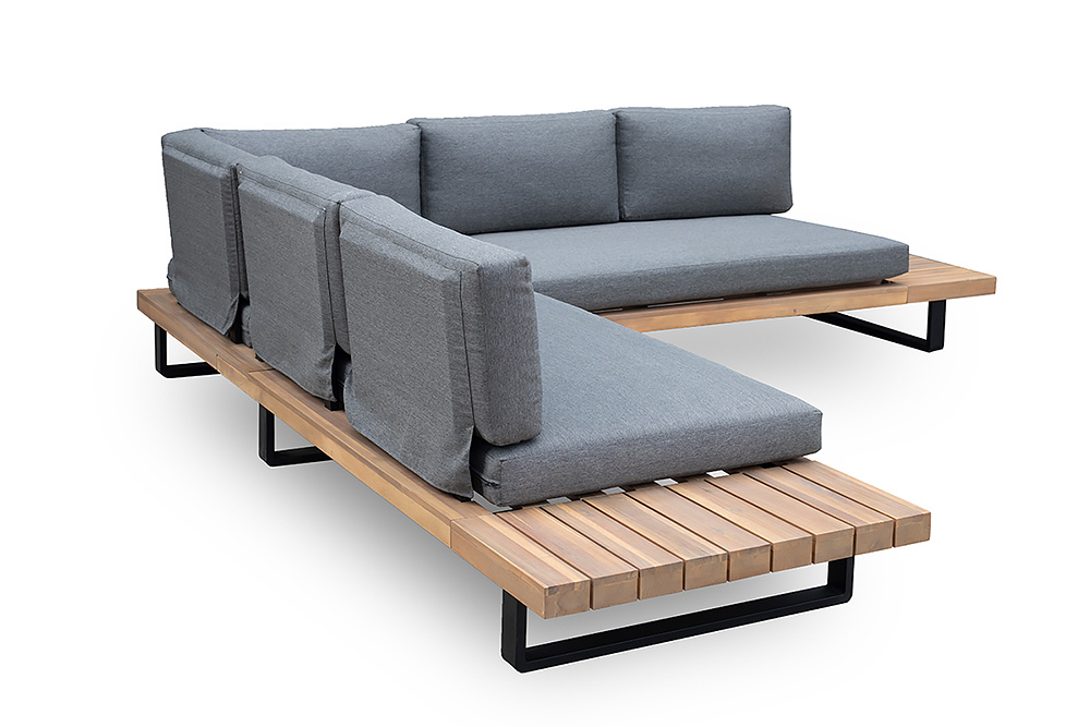 Wetterfestes Gartenlounge Set ST. BARTH 255cm grau natur Akazie Sitzecke inkl. Tisch und Kissen
