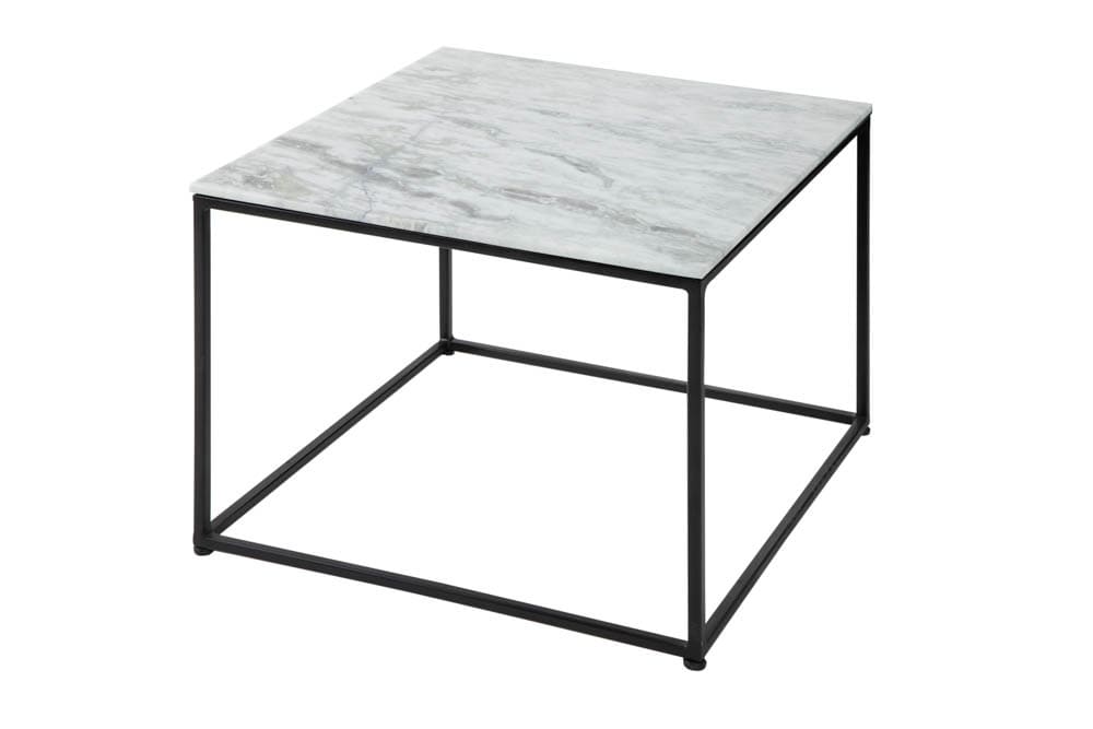 Eleganter Couchtisch ELEMENTS 50cm weiß mit polierter Marmor-Platte