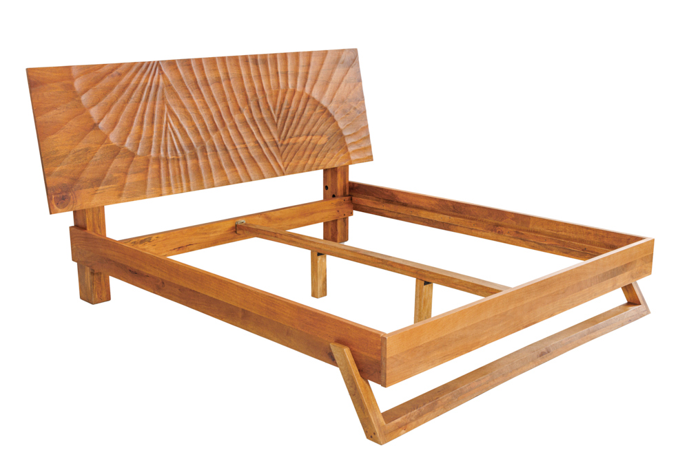 Design Bett SCORPION 180x200cm braun Mangoholz 3D Schnitzerei Massivholz Doppelbett