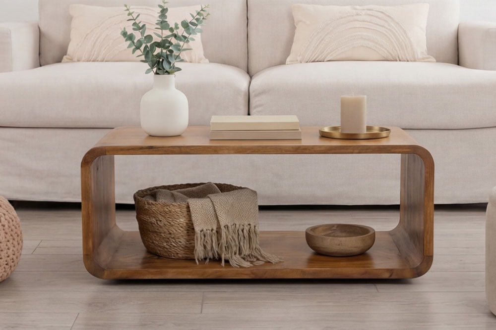 Massiver Couchtisch CUBUS 100cm braun honey finish Mangoholz handmade