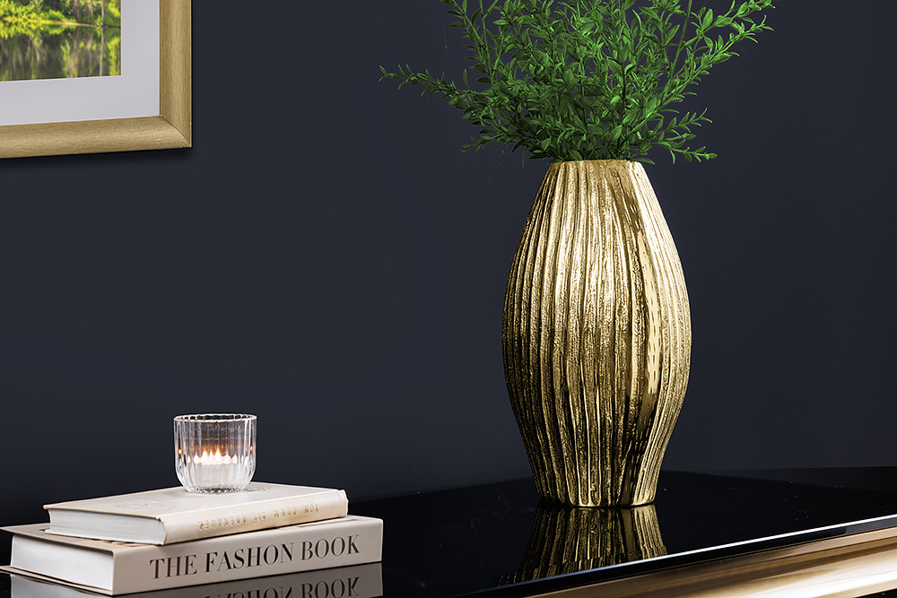 Handgefertigte Deko-Vase ELEGANCE 35cm gold antik Metall Hammerschlag Design