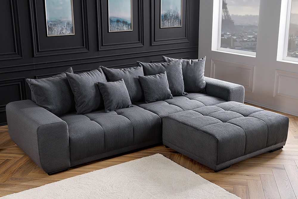 Moderner Hocker ELEGANCIA 110cm anthrazit Cord Fußhocker Sitzhocker » Jetzt kaufen