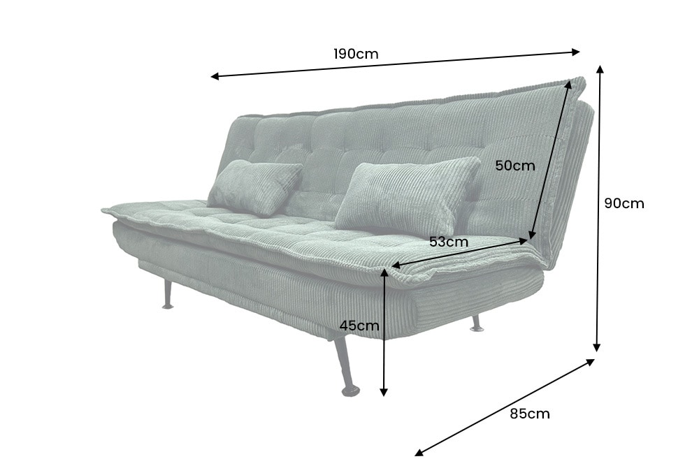 Modernes Schlafsofa JAZZ 190cm grün Cord 3-Sitzer Couch