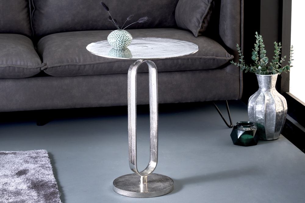 Runder Beistelltisch ELEGANCE 60cm silber Metall Aluminium handmade