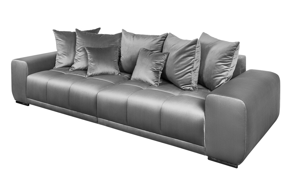 Big Sofa ELEGANCIA 285cm silbergrau Samt XXL Couch inkl. Kissen Federkern