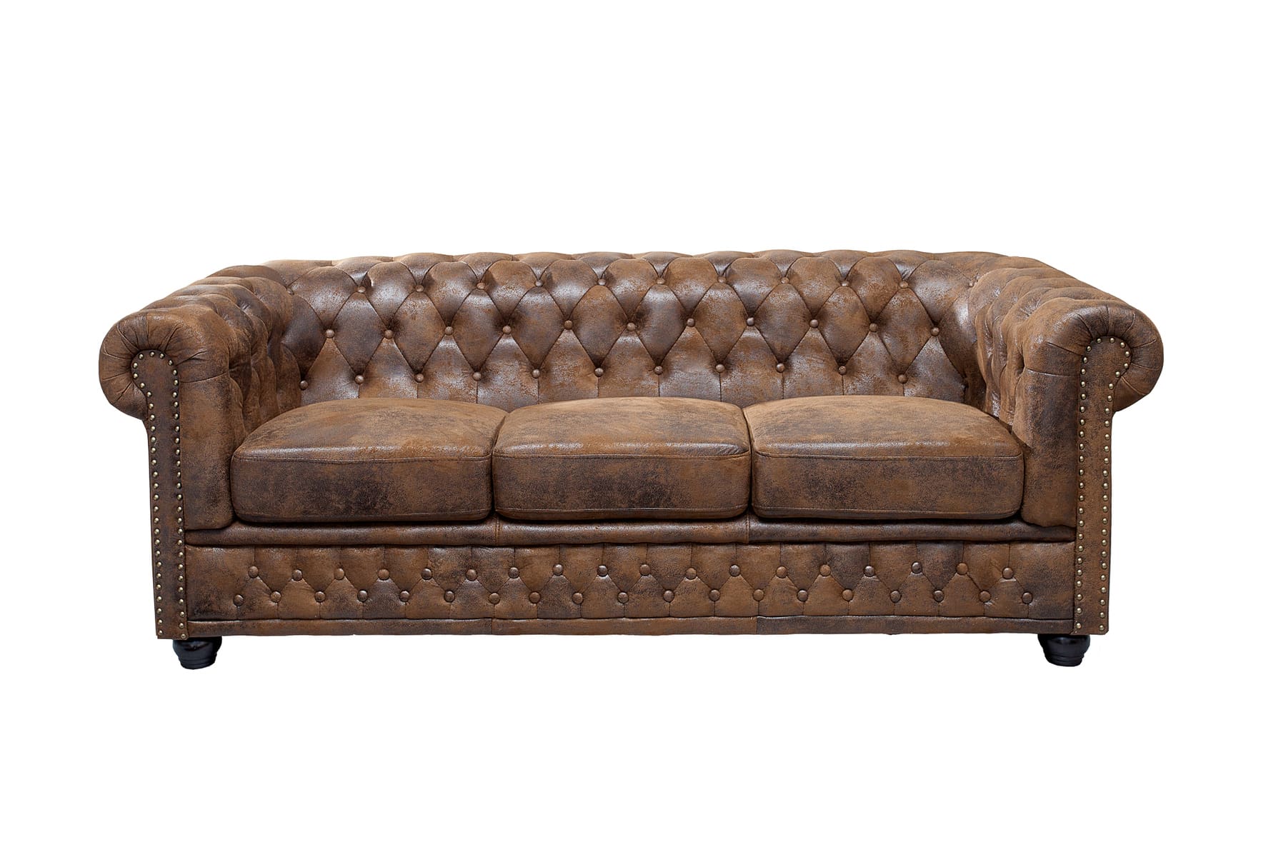 Chesterfield 3-Sitzer Sofa 205cm antik braun Microfaser Federkern Knopfheftung