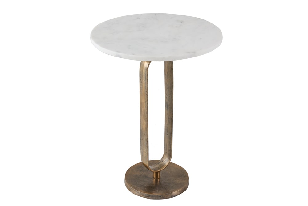 Runder Beistelltisch ELEGANCE 60cm weiß gold antik Marmor Metall Aluminium handmade