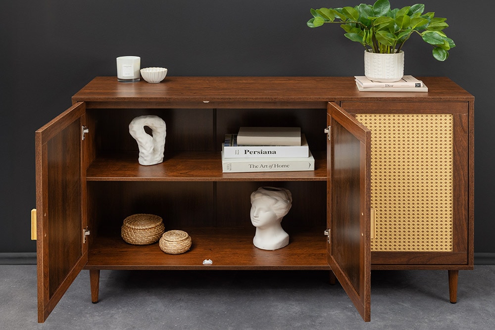 Design Sideboard VIENNA 120cm braun Wiener Geflecht Kommode