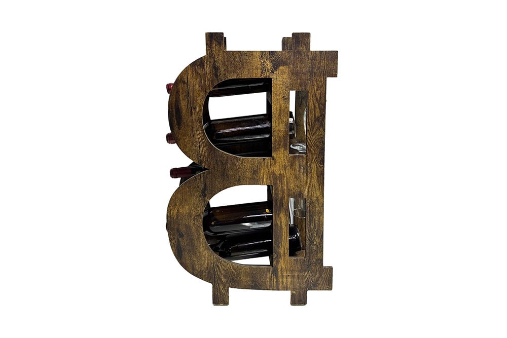 Stilvolles Weinregal BITCOIN 70cm natur Holzregal für 10 Flaschen und 4 Gläser Stilvolles Weinregal BITCOIN 70cm natur Holzregal für 10 Flaschen und 4 Gläser