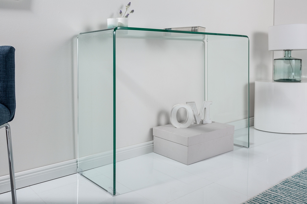 Extravaganter Glas Konsolentisch FANTOME 100cm transparent Schreibtisch Ganzglastisch