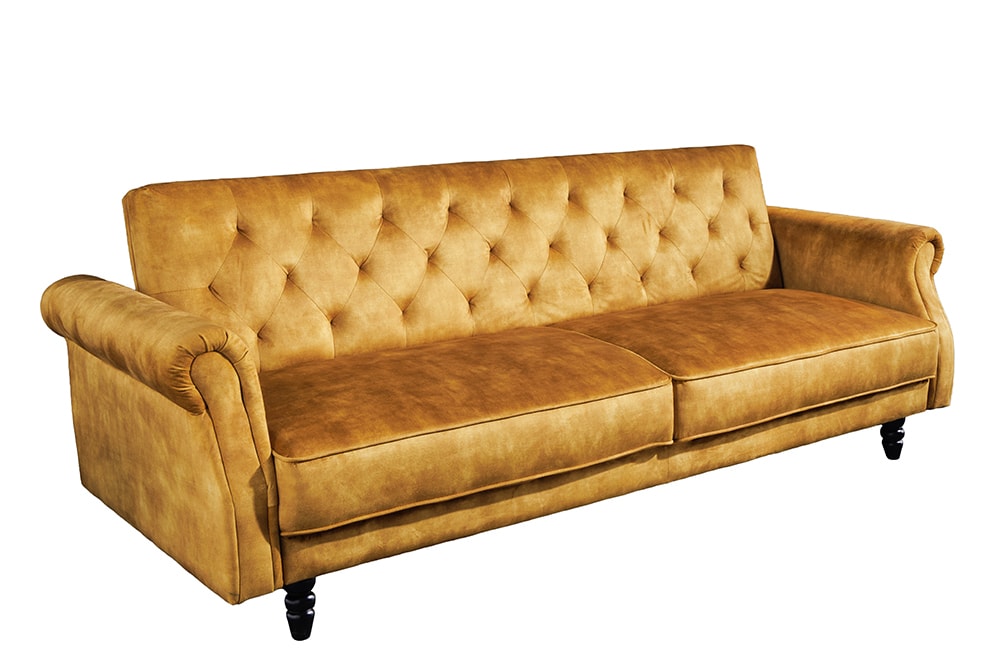 3-Sitzer Sofa MAISON BELLE AFFAIRE 220cm senfgelb Samt mit Schlaffunktion