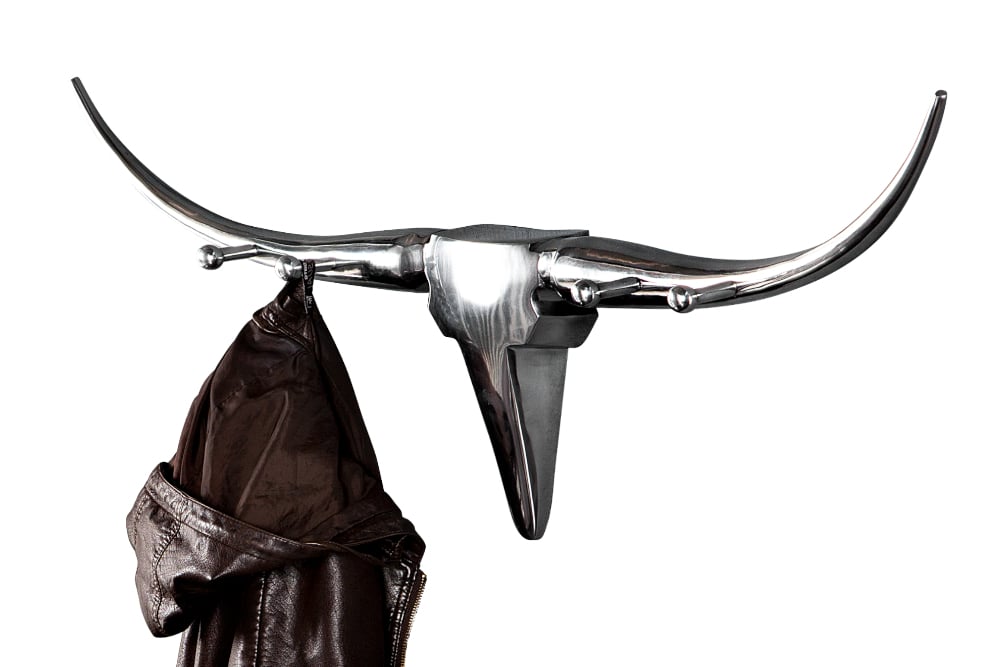 Design Garderobe BULL 100cm Aluminium Wanddekoration Stierkopf