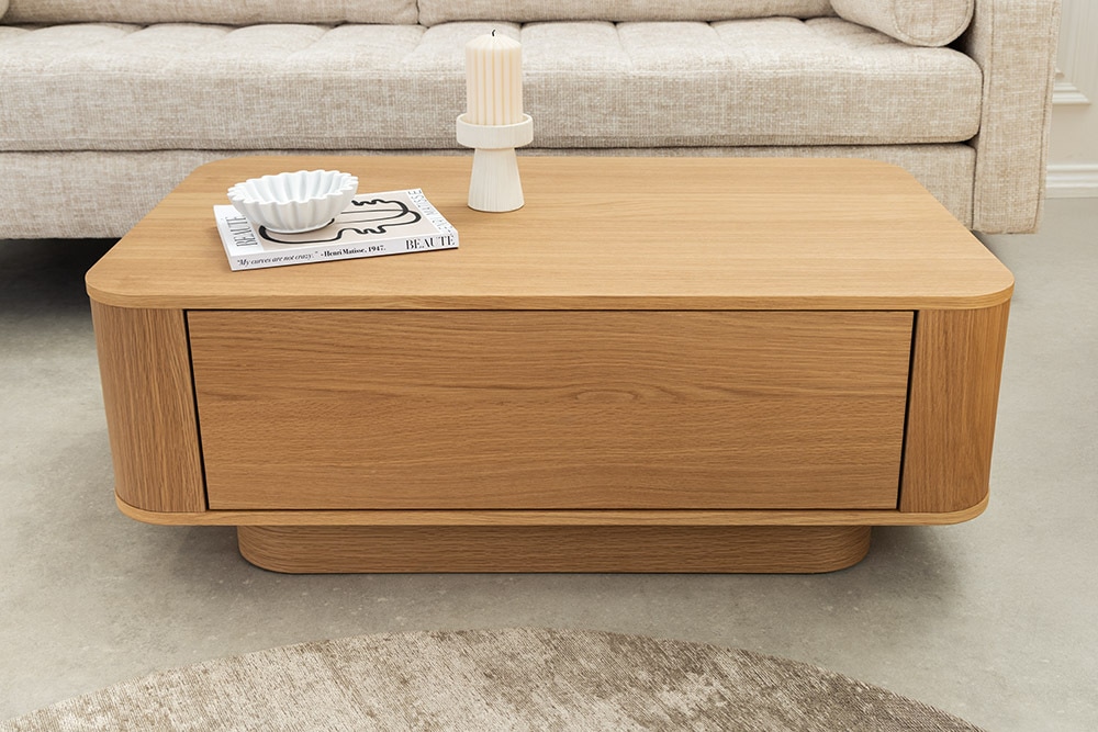 Nordischer Couchtisch VALHALLA WOOD 100cm natur Eichenholz mit Schublade