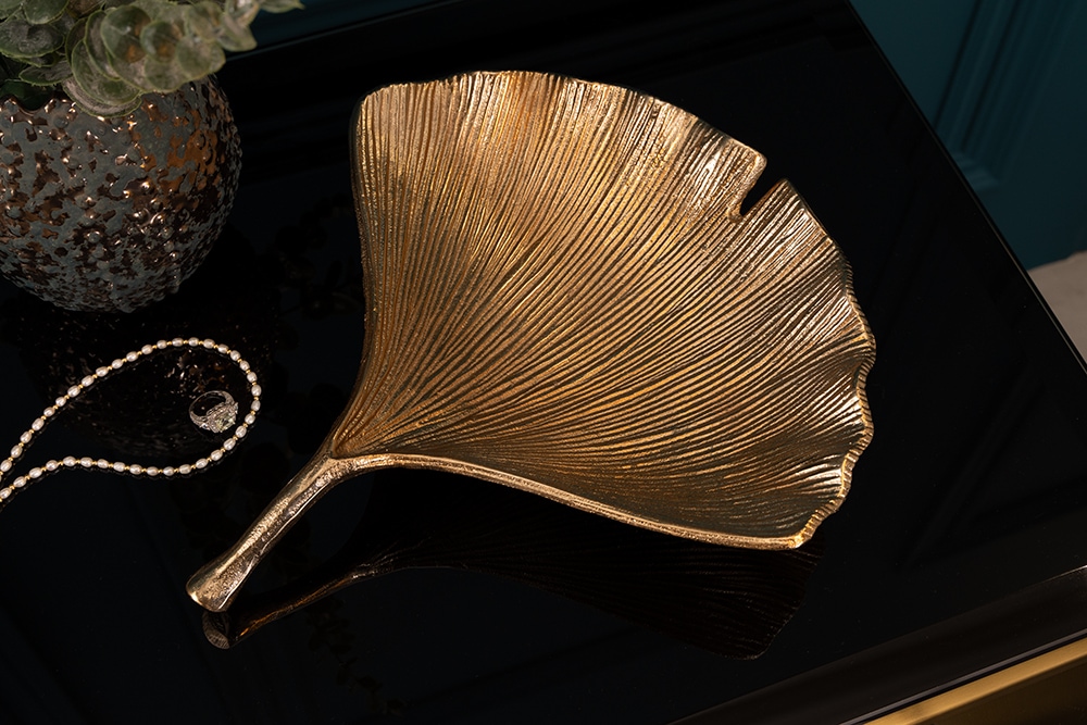 Dekorative Schale GINKGO 35cm gold handmade Metall