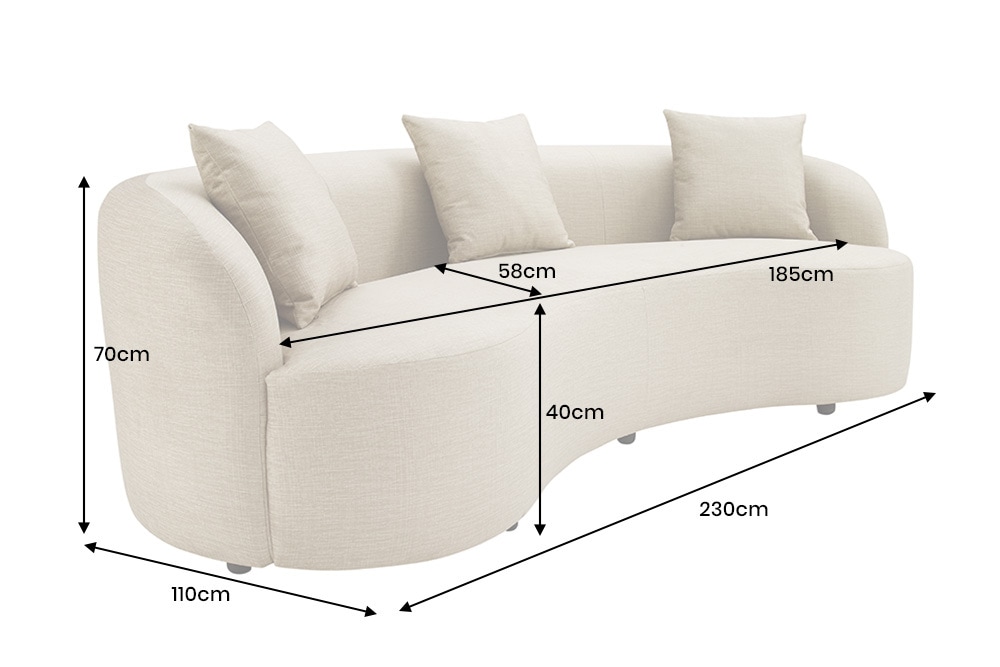 Modernes Sofa ATELIER 230cm beige Samt 3-Sitzer Couch inkl. Kissen