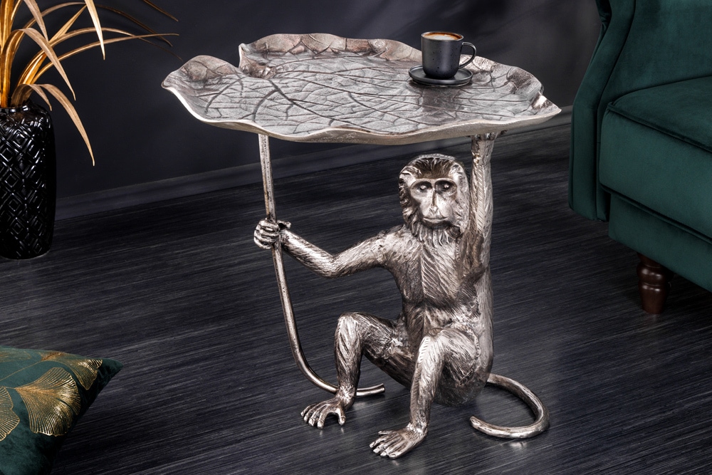 Design Beistelltisch WILDLIFE MONKEY 60cm silber Metall handmade