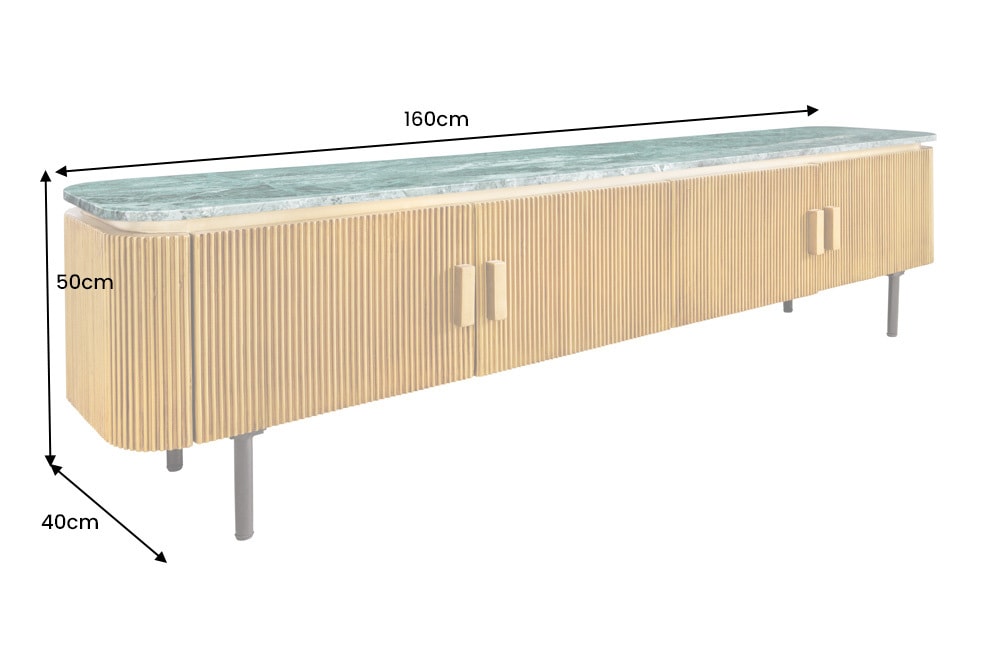 Design TV-Board VENEZIANO 160cm messing grün Marmorplatte Mangoholz Retro