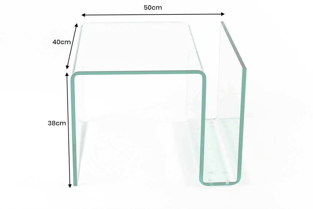 Extravaganter Glas Couchtisch FANTOME 50cm Beistelltisch mit Ablage für Magazine transparent
