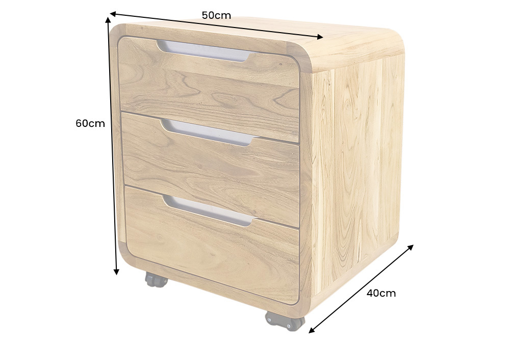 Massiver Rollcontainer CUBUS 60cm braun Akazienholz honey finish drei Schubladen
