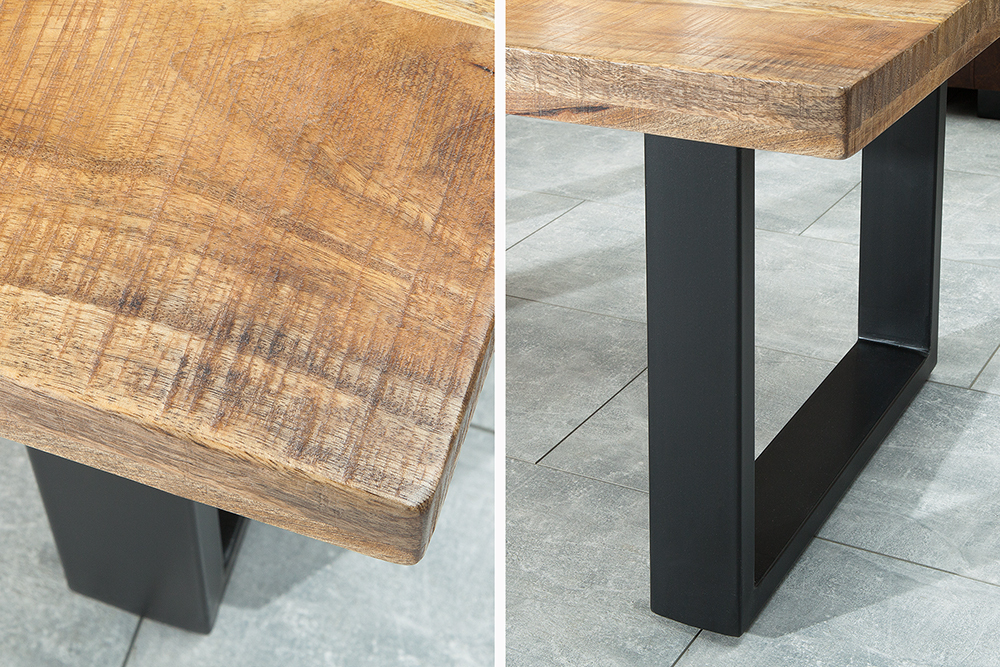 Design Couchtisch IRON CRAFT 100cm Mangoholz Eisen Industrial Design massiv schwarzes Gestell