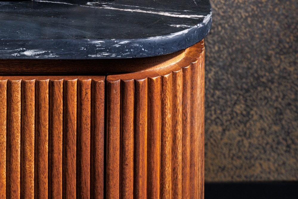 Design Sideboard GATSBY 160cm braun gold Mangoholz Marmor Metallgestell
