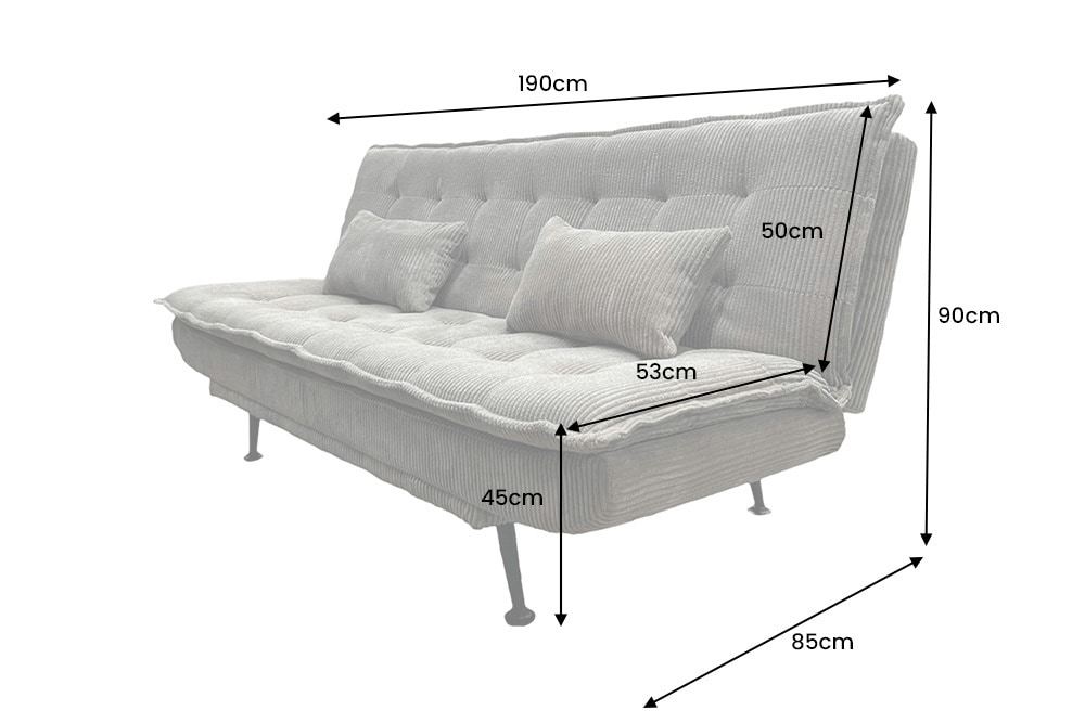 Modernes Schlafsofa JAZZ 190cm greige Cord 3-Sitzer Couch