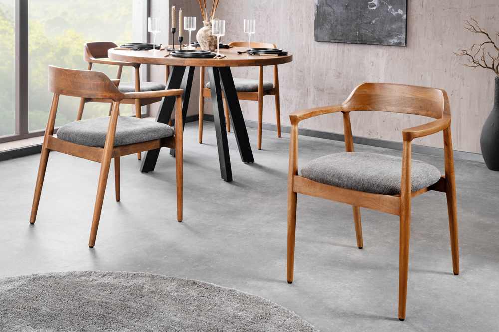 Design Stuhl KENNEDY braun grau massives Mangoholz honey finish Strukturstoff