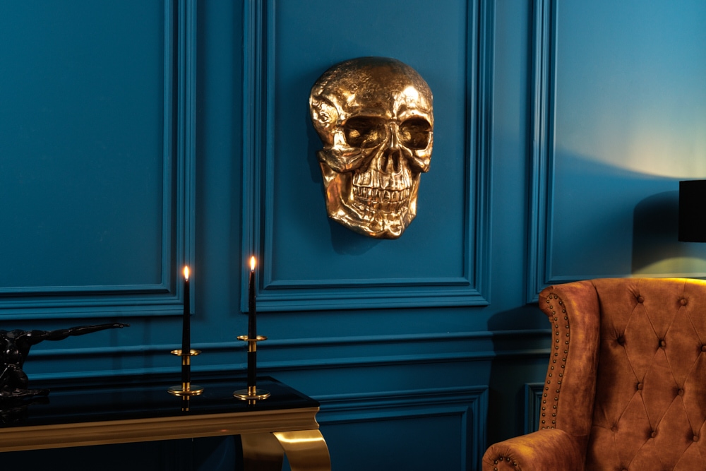 Exklusive Wandskulptur SKULL XXL 40cm gold Deko Totenkopf