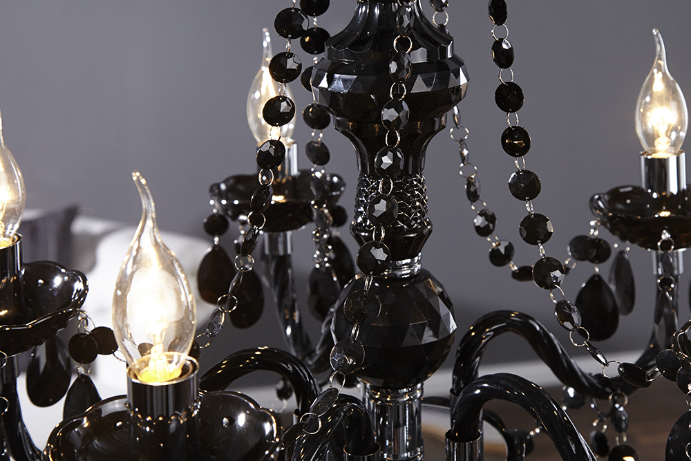 Eleganter Kronleuchter  BLACK CRYSTAL 55cm schwarz Acryl 5-armig Lüster
