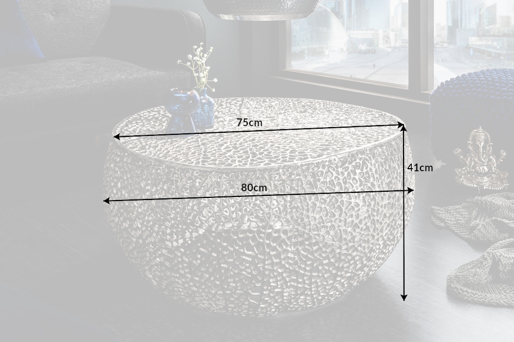 Filigraner Design Couchtisch ABSTRACT LEAF 80cm silber Handarbeit