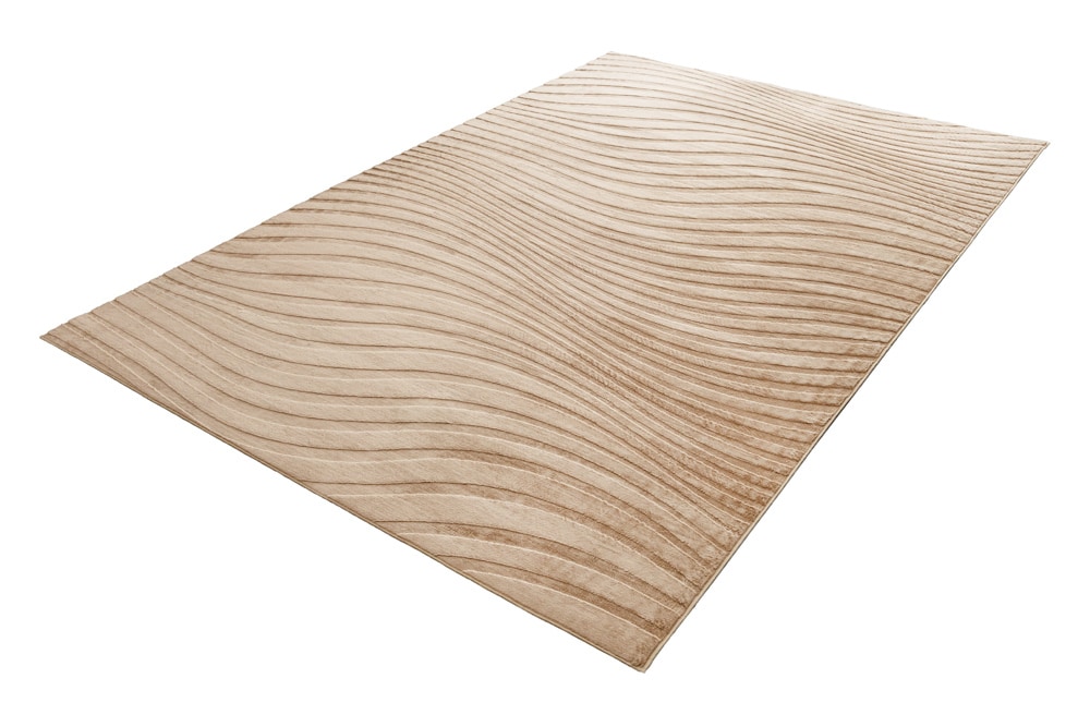 3D strukturierter Kurzflor Teppich WAVE 230x160cm beige Hoch-Tief-Effekt
