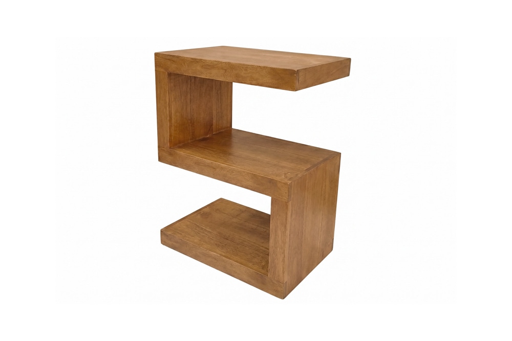 Handgearbeiteter Beistelltisch S 60cm braun honey finish Mangoholz mit Ablage variabel stellbar