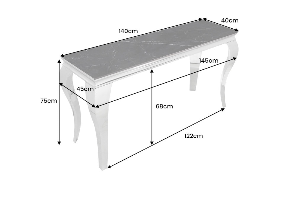 Design Konsolentisch MODERN BAROCK 140cm schwarz anthrazit chrom Keramik Marmor