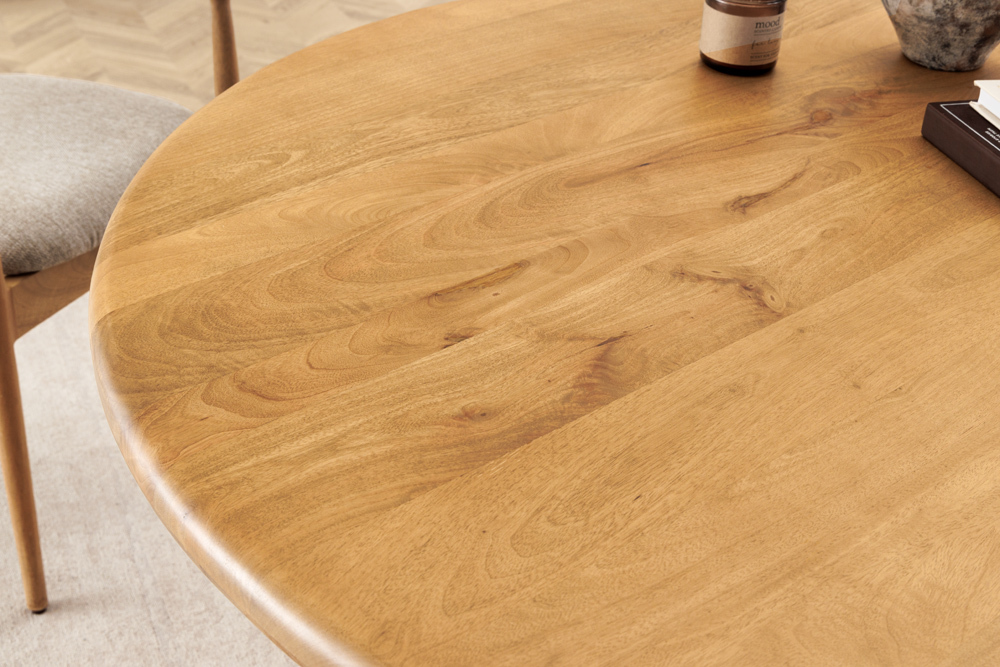 Massiver Esstisch MAESTRO 130cm creme Mangoholz rund mit Säulenfuß