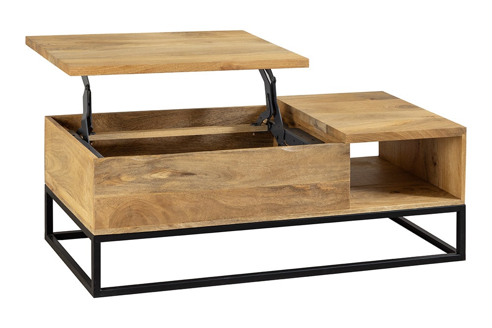 Höhenverstellbarer Couchtisch MAKASSAR FUNCTION 110cm natur cream finish Mangoholz massiv