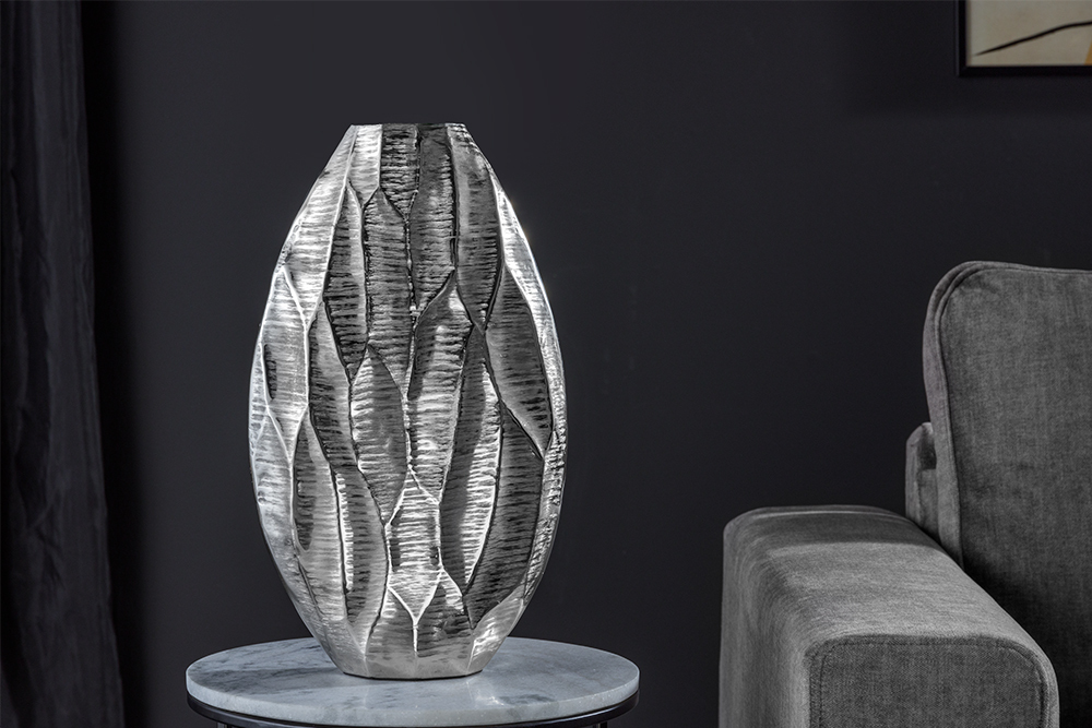 Elegante Vase ORGANIC ORIENT 44cm silber Hammerschlag Design