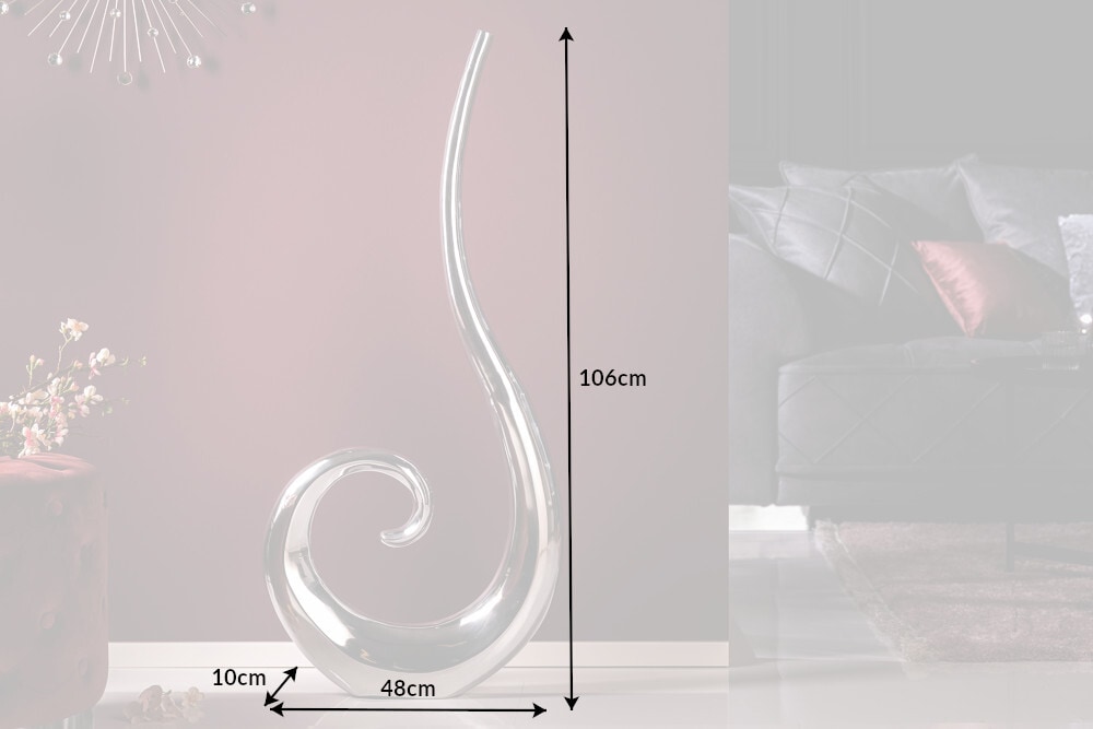 Moderne Vase WAVE XL 106cm silber Aluminium poliert Dekoration