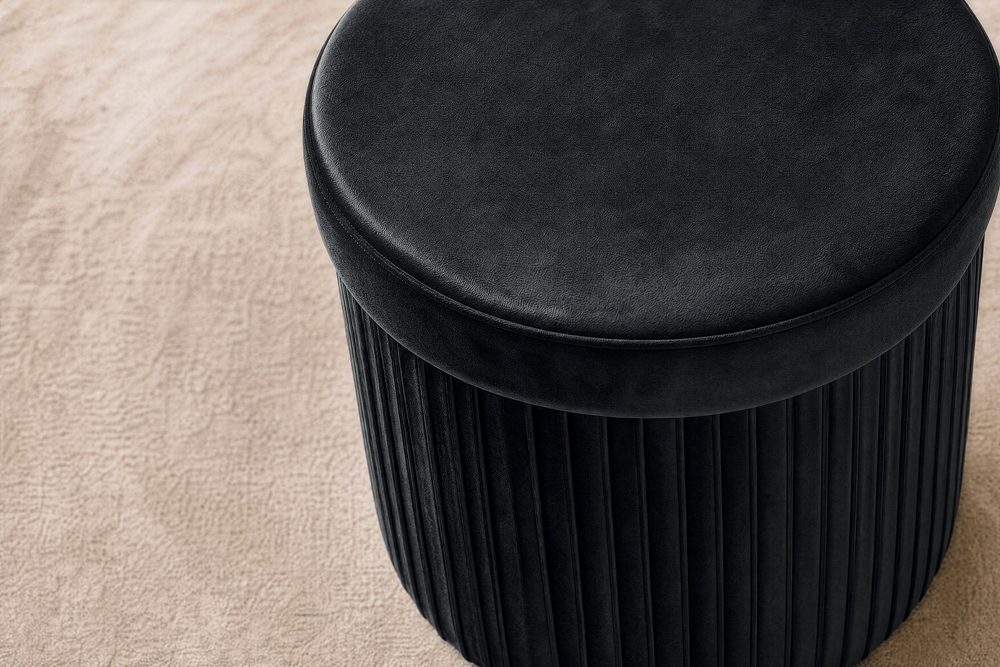 Runder Hocker ÉLAN 40cm schwarz Samt faltbar mit Stauraum