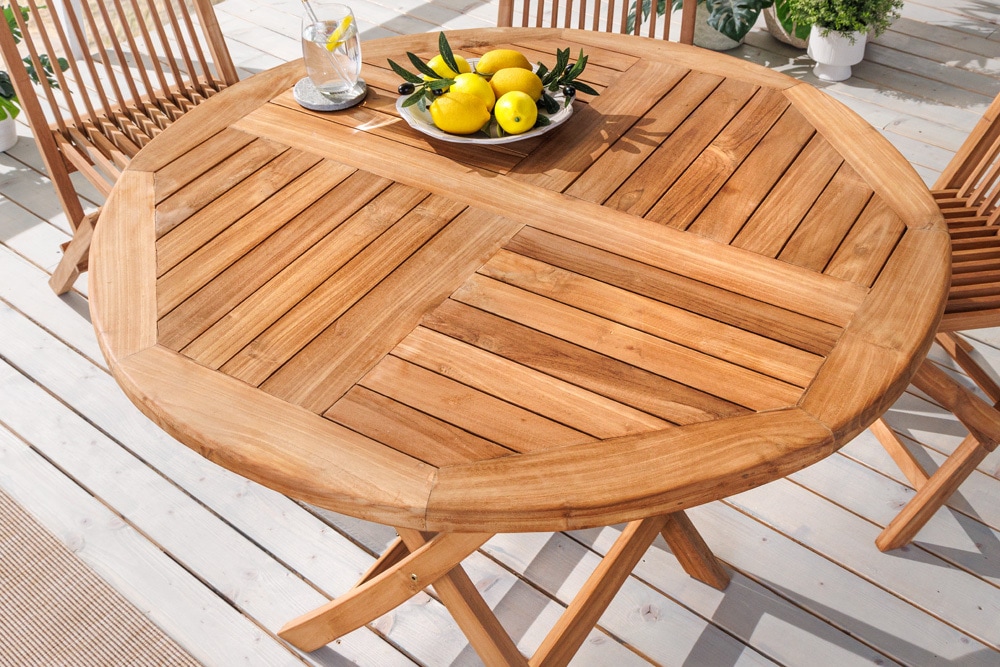Massiver Gartentisch EMPIRE TEAK 100cm natur Teakholz rund klappbar Outdoor Balkontisch
