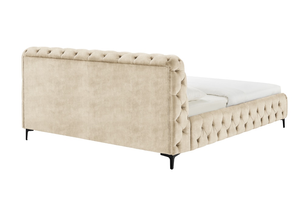 Design Bett MODERN BAROCK 180x200cm champagner Samt Chesterfield Doppelbett