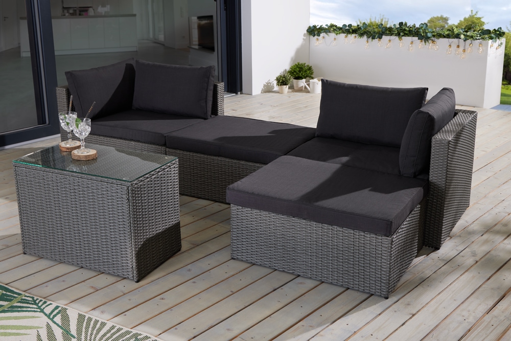 Outdoor Gartenlounge Set XXL MODULAR grau Polyrattan Sitzgruppe wetterfest inkl. Kissen