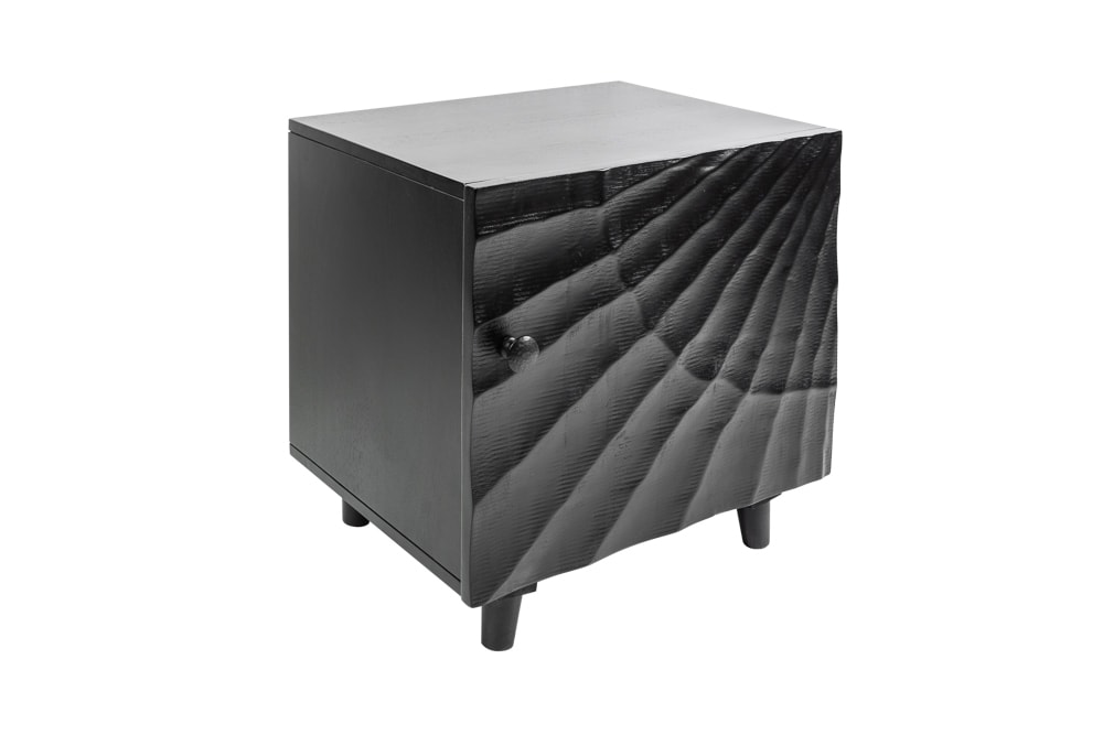 Massiver Nachttisch SCORPION 50cm schwarz Mangoholz Beistelltisch mit 3D Schnitzereien