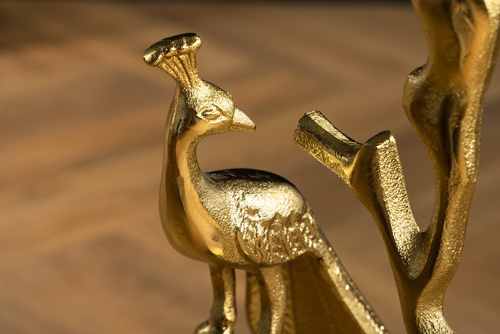 Runder Beistelltisch WILDLIFE PEACOCK 60cm gold Glasplatte Metall Pfauen-Skulptur