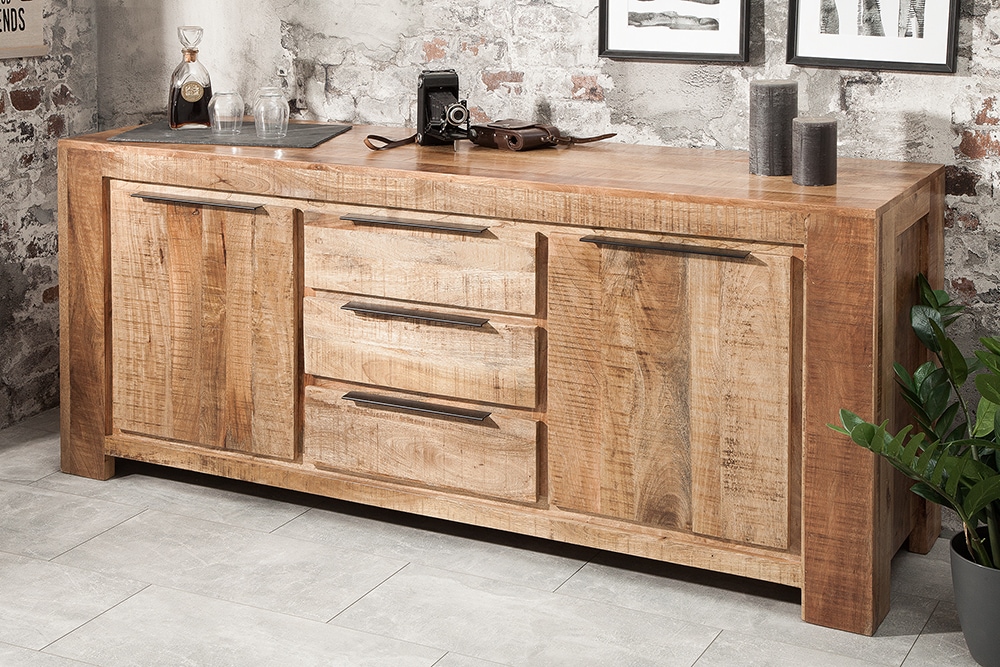 Massives Sideboard IRON CRAFT 175cm Mangoholz Kommode mit Schubladen Handarbeit