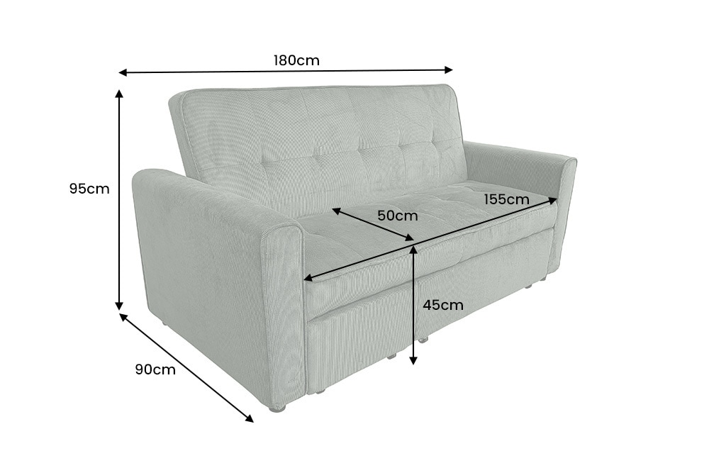 Ausziehbares Schlafsofa SMART 180cm grün Cord 2-Sitzer Couch mit Nosagfederung