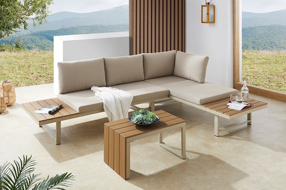 Wetterfestes Gartenmöbel Set IBIZA MODULAR LOUNGE 250cm champagner greige Aluminium